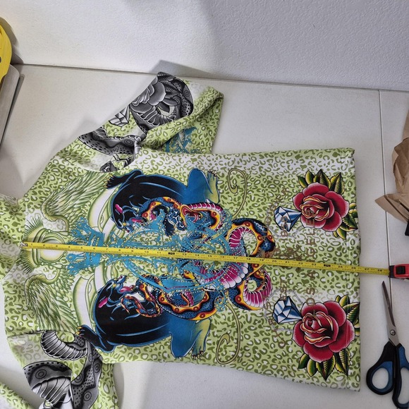 Christian Audigier Hoodie Women M Green Tattoo Graphic Rhinestone Detail USA VTG - Picture 12 of 16